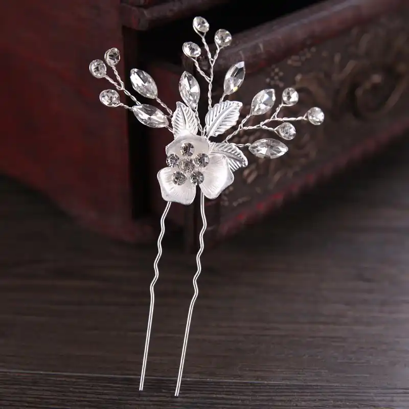 2pcs Tiara Accessories Vintage Leaf Flower Hair Sticks Wedding