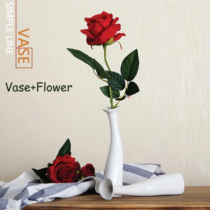 Художественная керамическая белая ваза одиночная Роза небольшая ваза простой цветок поддельные цветы гостиная стол украшение стола креативная ваза орнамент