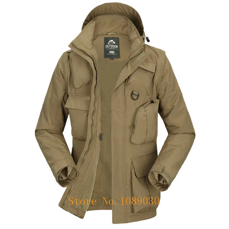

AFS JEEP Military Jacket Men Multi-pockets Hat & Sleeves Detachable Waterproof jacket for men outwear Windbreaker men jacket