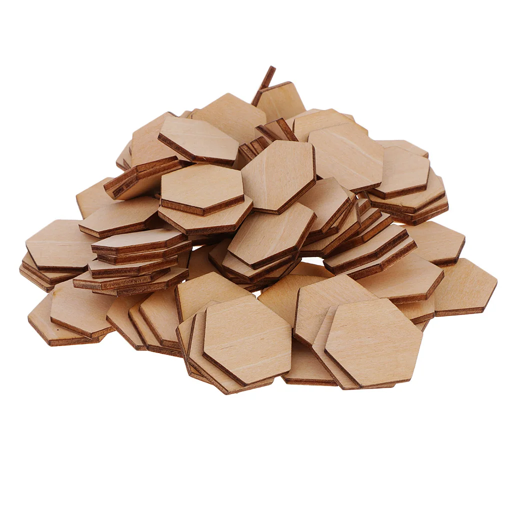 50/100/200pcs Wooden Hexagon Shapes MDF Cutouts Blank Embellishments Craft for DIY Scrapbooking Card Making Decoration Ornaments