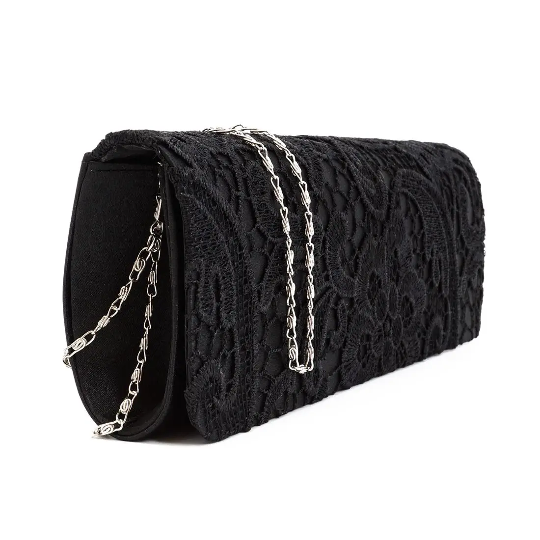 Satin Floral Lace Designer Clutch Bag Evening Purse Ladies Party Wedding Women, Black-in ...