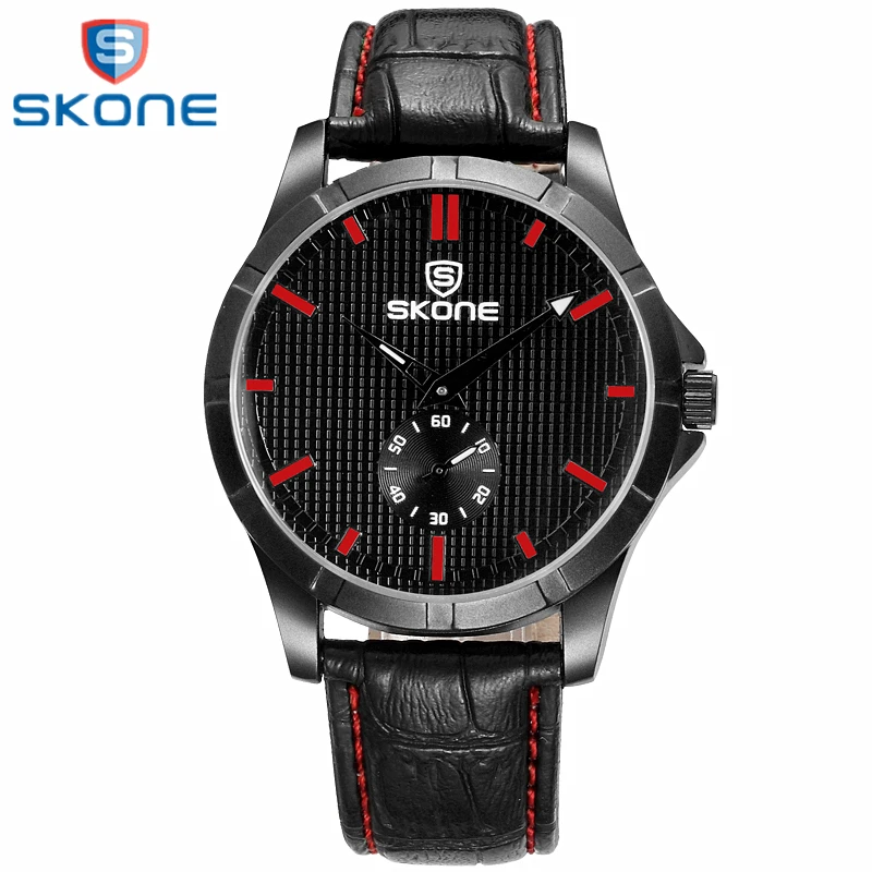 

SKONE Men's Sports Casual Black Leather Quartz Watch Waterproof Luminous Male Watch Fashion Cool Men business watches Relogio