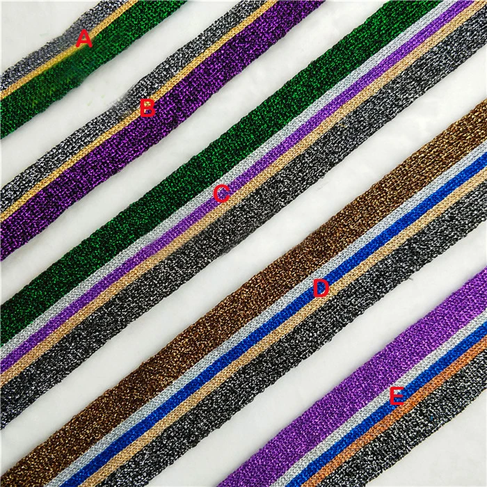 

10 meters 1.2-3.3cm wide colors stripe gold silver non-elastic mercerized cotton webbing ribbon side trim M58Q47