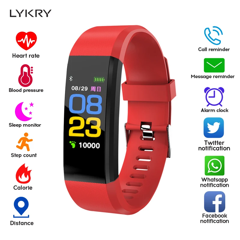 

LYKRY Fashion Smart Bracelet Heart Rate Blood Pressure Monitor IP67 Waterproof Fitness Activity Tracker Pedometer Smart Band