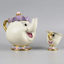 Kreative Geschenk Cartoon Schönheit Und Das Biest Tee-Set Teekanne Mrs Potts TOPF Chip Tasse Becher 2 STÜCKE Ein Satz Schönes Geschenk porzellan