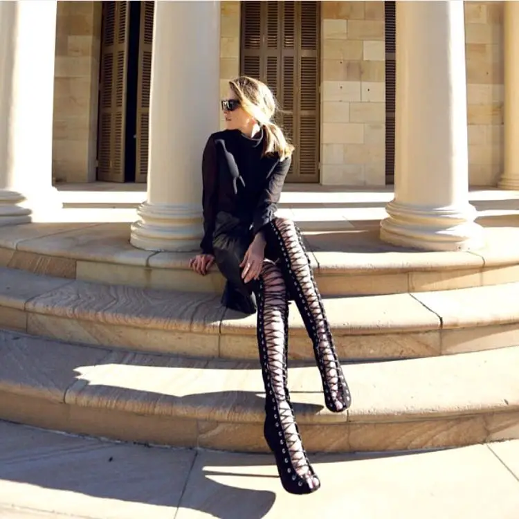 New Design Fashion Women Long Boots Over-the-Knee Sexy High Heel Peep Toe Cross Tied Lady Boots Spring Autumn Fall Shoes