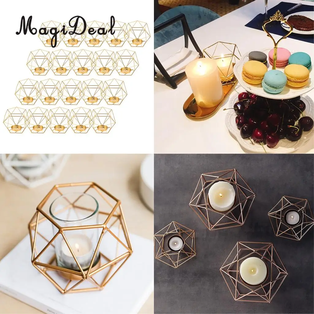 20pcs Industrial Design Hollow 3D Geometric Terrarium Lantern Planter Candle Holder Mood Tea Light Holder Case