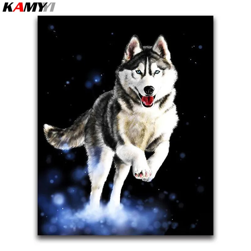 

Snow dog 5D Diy Diamond Painting Cross stitch husky full round Diamond embroidery black white wolf full Diamond mosaic wolves