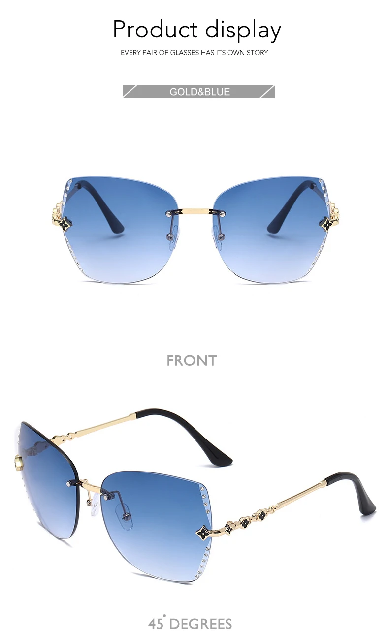 ROYAL GRIL DESIGN Fashion Women Sunglasses Rimless Vintage Retro Gradient Sun Glasses Female Summer Style Shades Gafas Ss600
