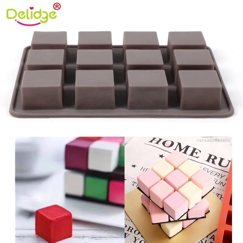 

Delidge 1 Sheet 12 Holes Square Chocolate Fondant Mold Fondant Cutter Kitchen Accessories Cake Decorating Tools