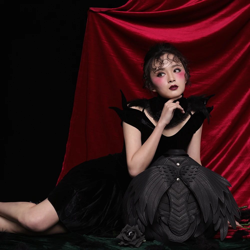Новый Панк крылья кожаный женский рюкзак Готический мужской черный Призрак