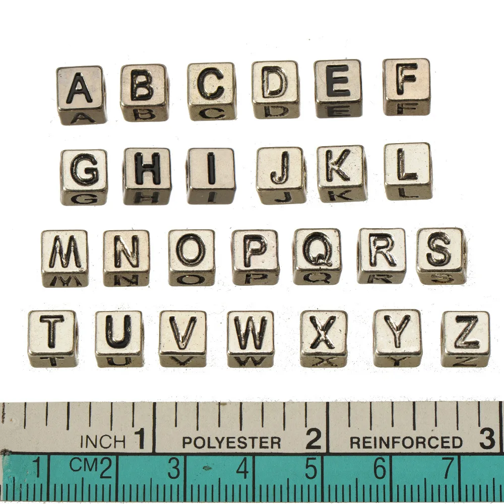 

Jewelry Components Alphabet Beads Charms Bracelet DIY European Big Hole Vintage Silver Full Letter Cube Fashion Alloy 7mm 52pcs