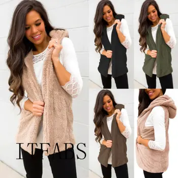 

Women Winter Hooded Vest Warm Waistcoat Faux Fur Cardigan Jacket Coat