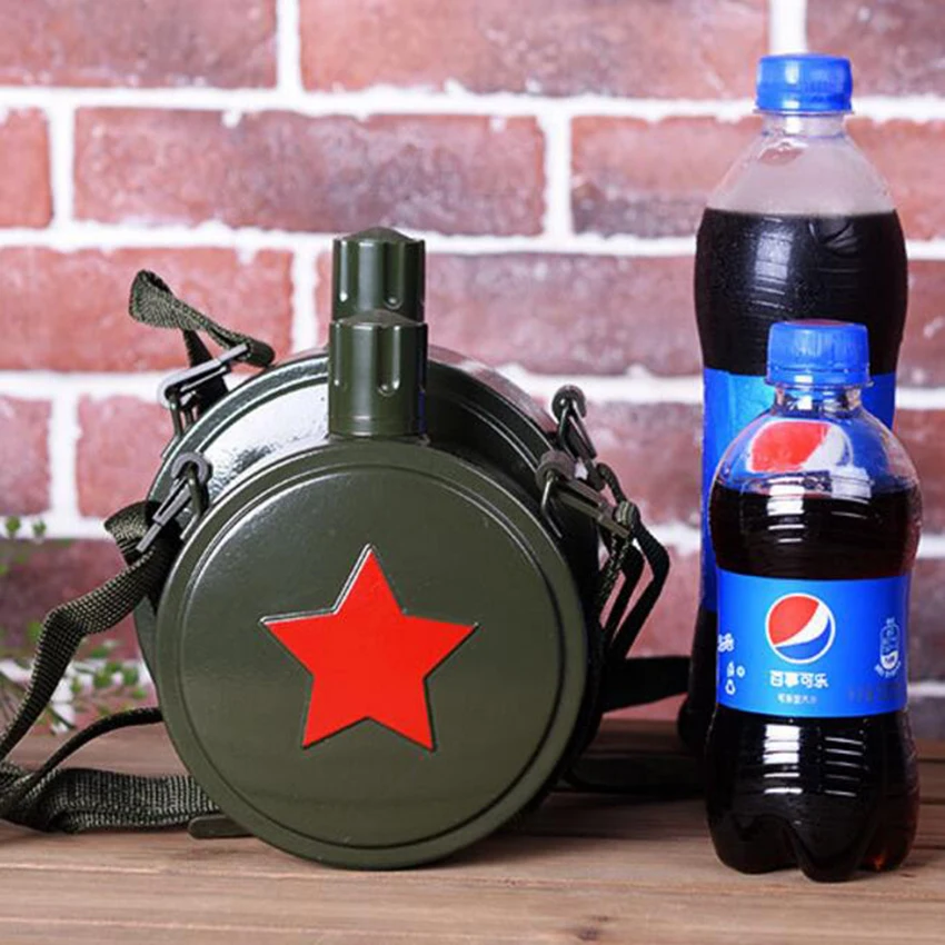 

hot sale large capacity stainless steel 304 flagon mountaineering outdoor star hip flask military sport camping my bottle rope