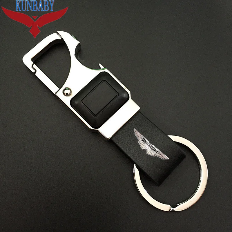 

KUNBABY High Quality Metal Leather Car Key Chain Ring Holder With LED Bottle Opener Multifunctional Tool For Aston Martin