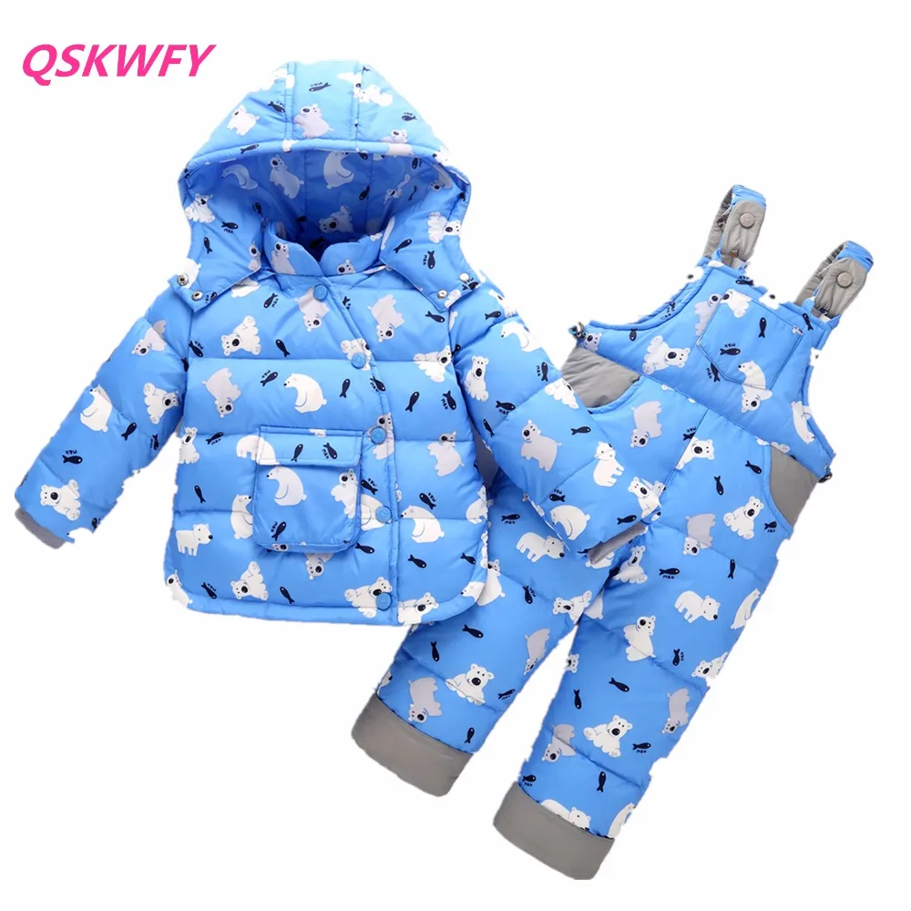 

2018 Russian winter Warm clothing set boys white down baby boys&girls set baby outwear waterproof ski suit boys coat