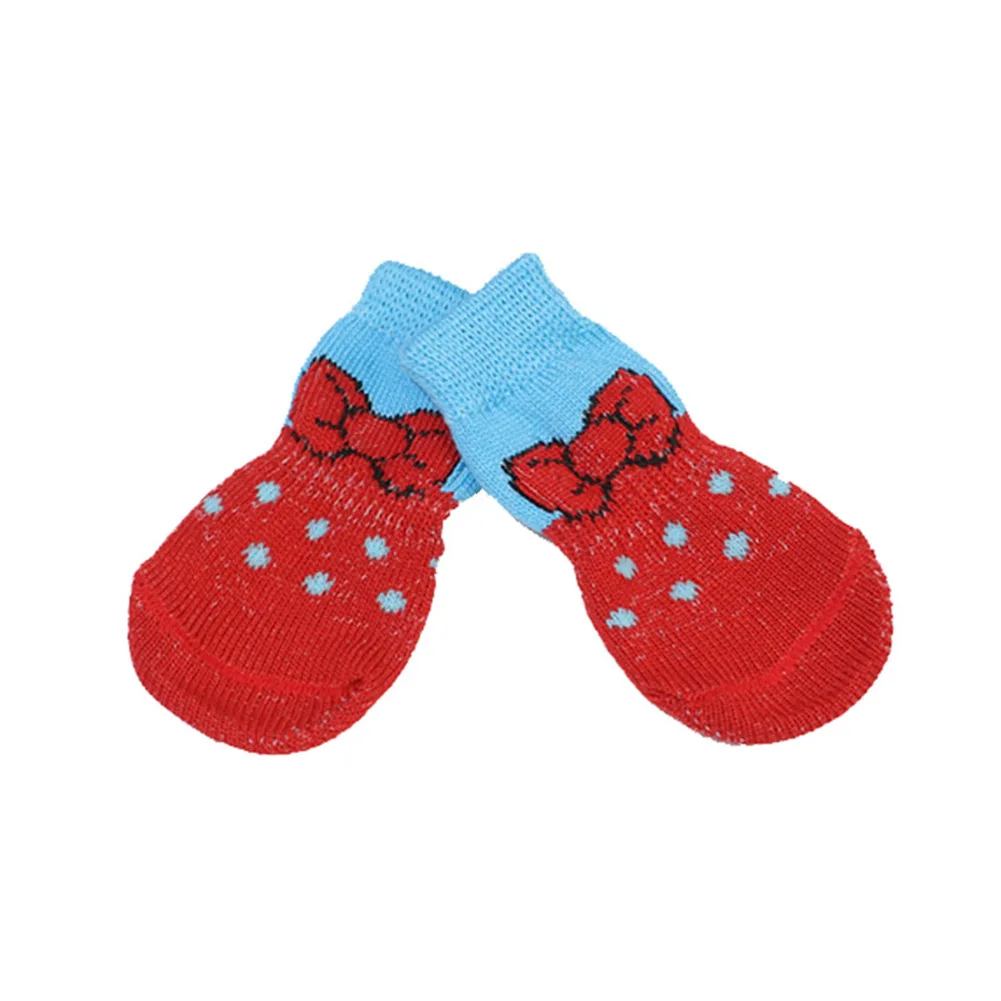 4 шт. носки для щенков Нескользящие вязаные дышащие эластичные теплые зимние домашние носки Лидер продаж - Цвет: Red
