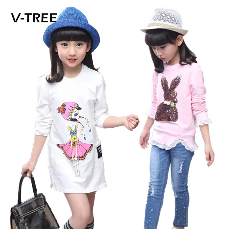 

V-TREE Spring Summer Girls T Shirt Cotton Teenagers Girls T Shirt Clothes Kids Fashion Tops Tees 10 12 Years Girls Clothes