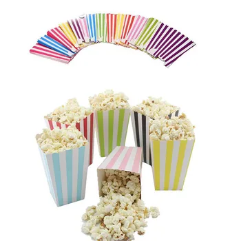 

12pcs Mini Colorful Stiff Birthday Paper Popcorn Boxes Pop Corn Candy Sanck Favor Bags Wedding Movie Party Supplies Tableware