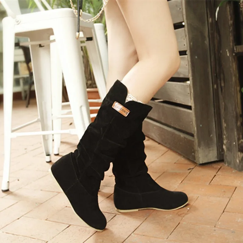 ANMAIRON женские ультрамодные ботинки демисезонные ботинки туфли черного цвета на плоской подошве размер 34–46 женские зимние ботинки до середины икры с теплым мехом