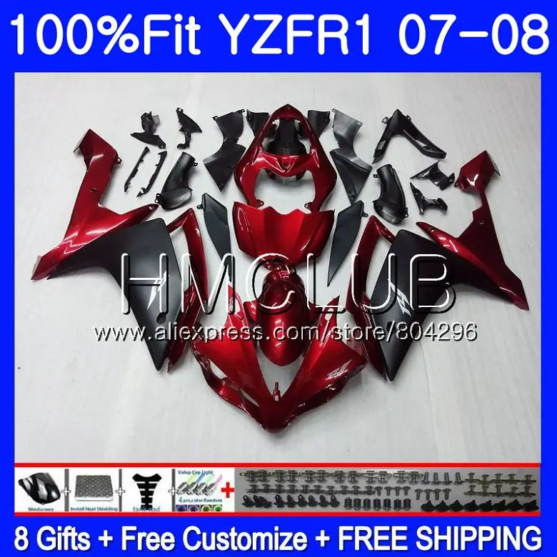

Injection Body For YAMAHA YZF R 1 YZF 1000 YZFR1 07 08 98HM.0 YZF-R1 07 YZF1000 YZF-1000 YZF R1 2007 2008 Fairings Dark red blk