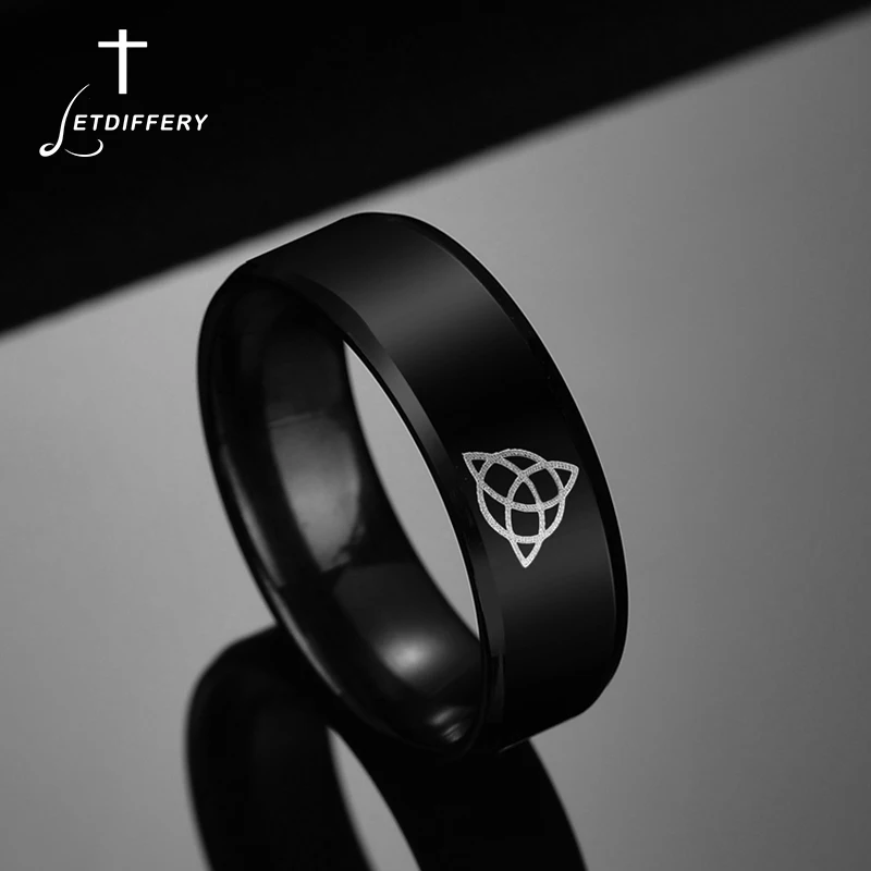 

Letdiffery Black color Celtics KnotMagic Ring Stainless Steel Fenrir Irish Knot Signet Men Ring For Vikings Amulet Ring