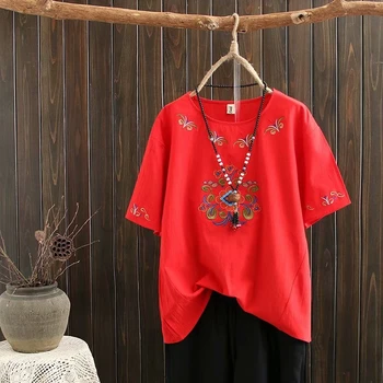 

plus size female short sleeved T-shirt summer loose embroidery simple tops