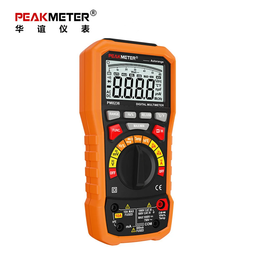 PEAKMETER PM8236 автоматический ручной Диапазон Цифровой мультиметр с TRMS 1000V Температура Емкость Тест частоты