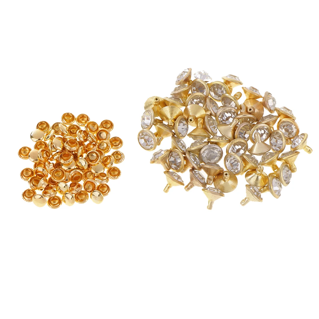 50 Pieces Rhinestone Rivets Studs Buttons for Sewing Crafts DIY Bag Clothes Shoes 7/10mm Silver/Gold Leathercrafts Accessories