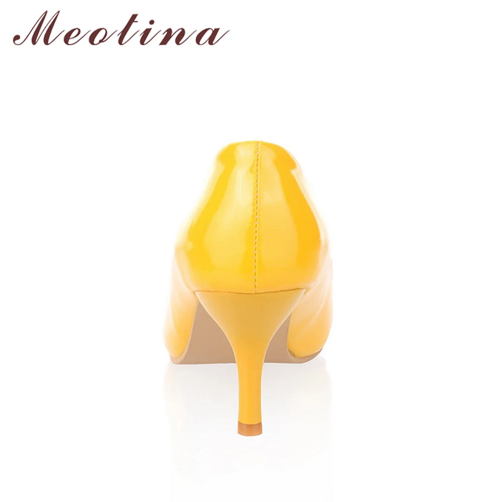 Meotina Women Shoes High Heels Pointed Toe High Heel Shoes Women Pumps White Wedding Heels Footwear Yellow Black Large Size 9 10