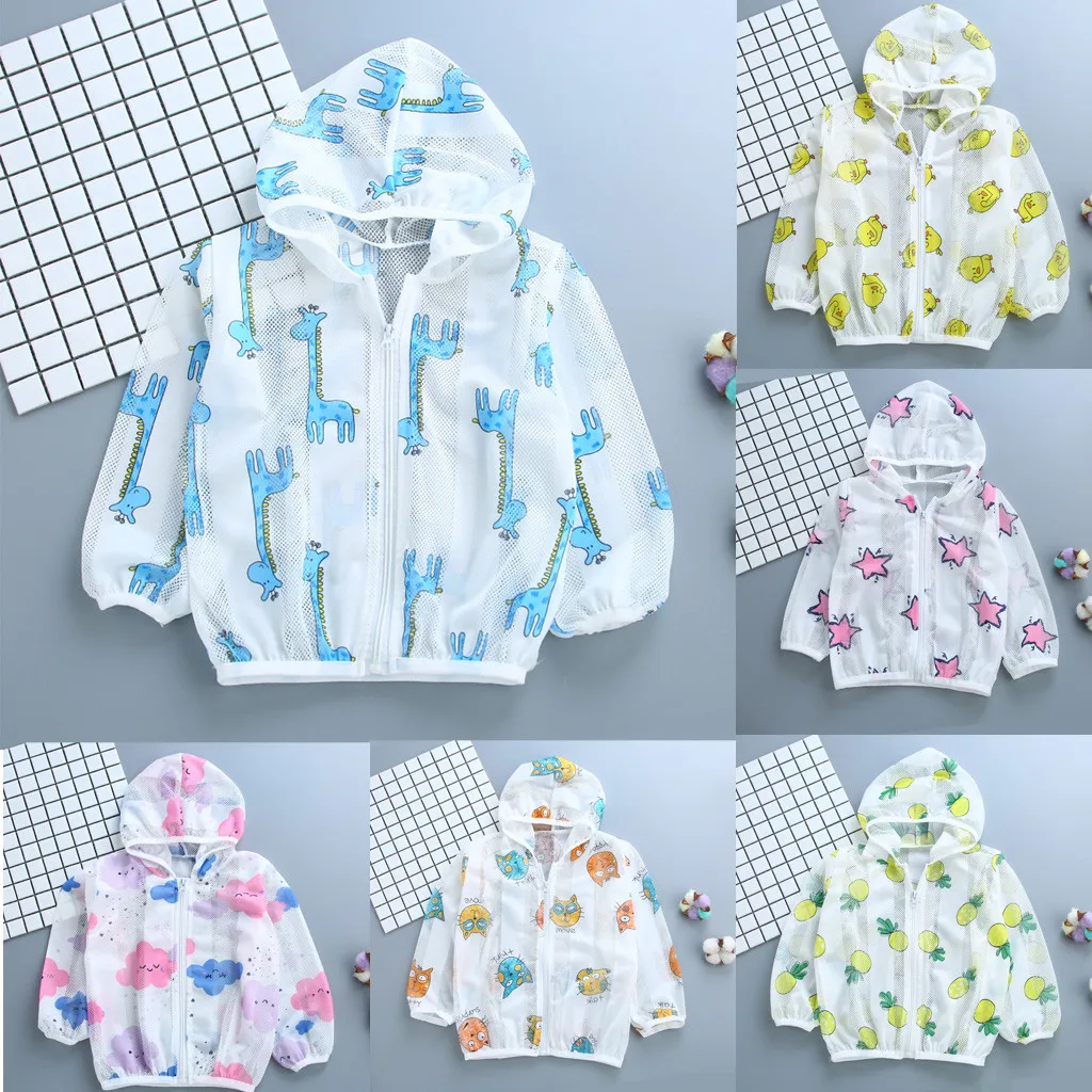 

Coat Toddler Summer Fashion Small Fresh Sunscreen Jackets Baby Girls Hooded Outerwear Zip Lightweight Coats Jaqueta das crianças
