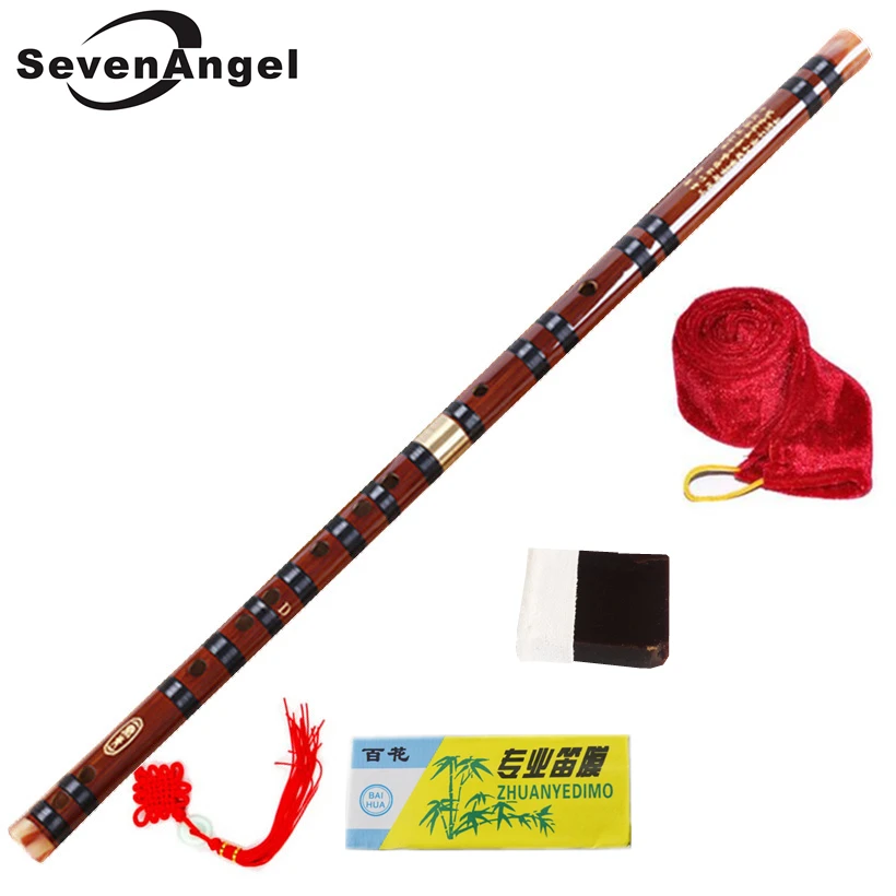 C Key Bamboo Flute Dizi 54cm Reddish‑Brown Traditional Handmade Chinese Musical Woodwind Instrument for Music Lover Beginners Performance