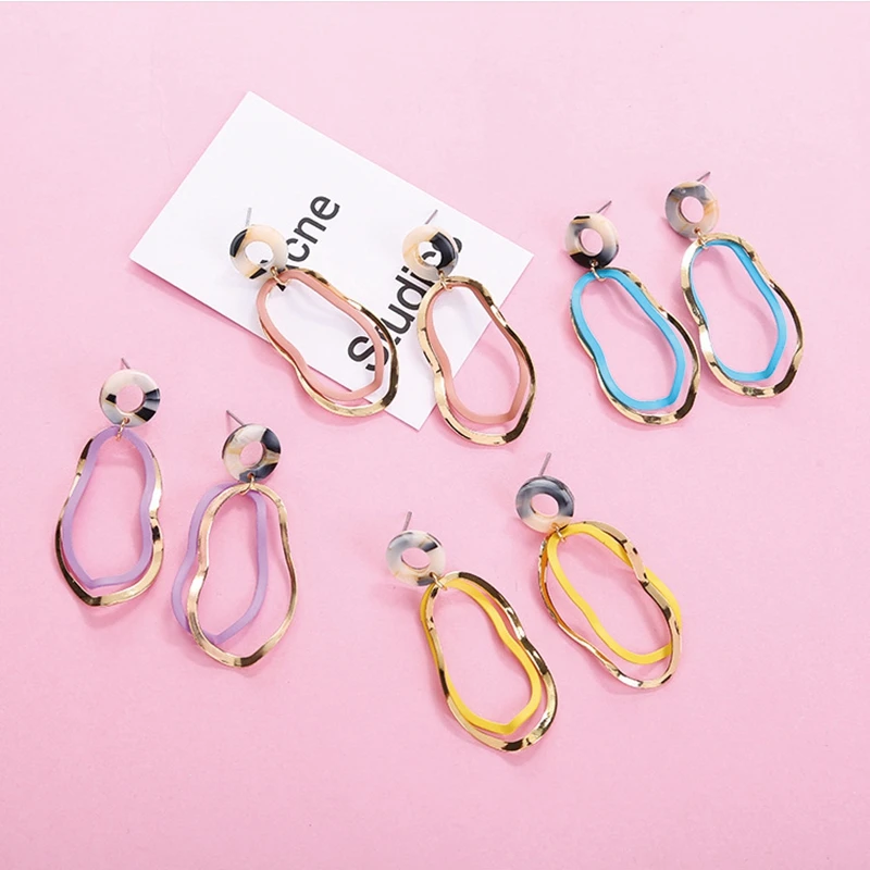 

Acrylic Metal Geometric Irregular Drop Earrings For Women Colorful Acetic Acid Gold Color Alloy Dangle Earrings Fashion Jewelry