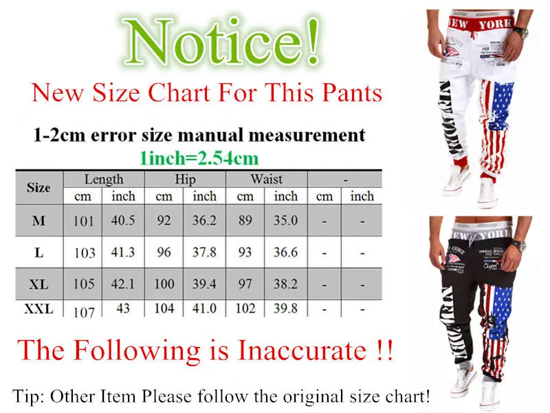 Size Chart For Mens Joggers