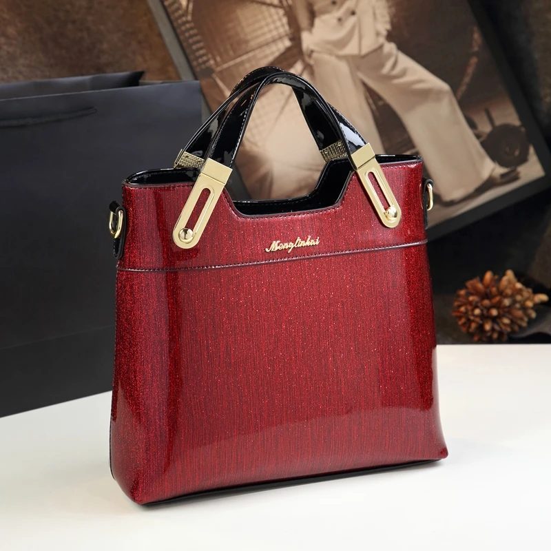 Европейский стиль, простая женская кожаная сумка, сумки с верхней ручкой, женские сумки известных брендов, лакированная кожаная сумка-мессенджер - Цвет: L size burgundy