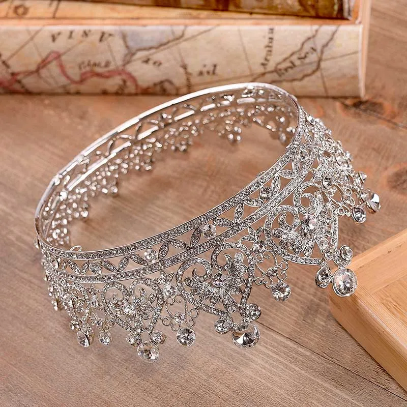 FORSEVEN Large Full Circle Rhinestones Bride Tiaras Queen Princess Pageant Crown Wedding Bridal Dia