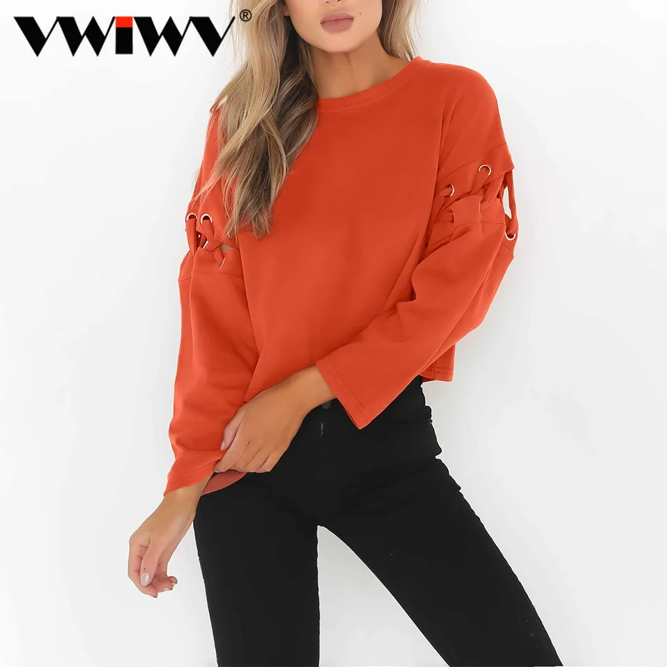 

VWIWV 2018 Autumn & Winter Women Fashion Sleeve Length Top Sweatshirt Kawaii Shirt Women Orange Sweatshirts Harajuku Tops