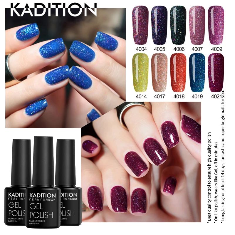 

KADITION Glitter Neon Pigment Sticker Shining Gel Nail Polish Decorations Needed Nails Painting Base Top Gel Varnish Manicure