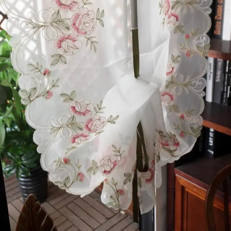 Pastoral Tulle Window Roman Curtain Embroidered Sheer For Kitchen Living Room Bedroom Window Curtain Screening 1PCS
