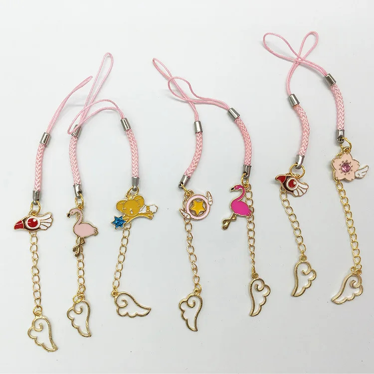 

2pcs/set Card Captor Sakura Action Figure Printed Cartoon Metal Bird's Head Mobile Phone Key Ring Bag Xmas Gift Pendant Doll
