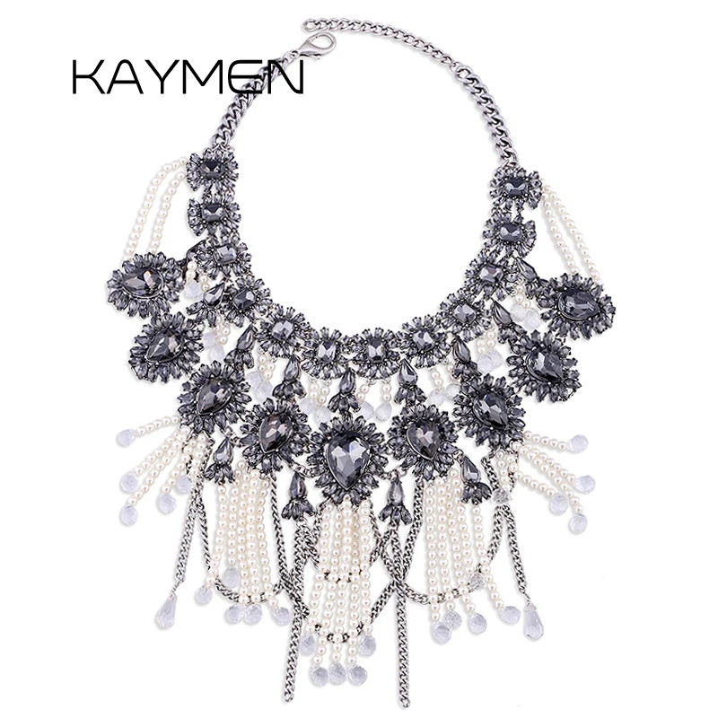 

KAYMEN Jewelry New Arrivals Statement Vintage Necklace For Women Crystals and Imitation Pearls Chokers Necklace by Handmade