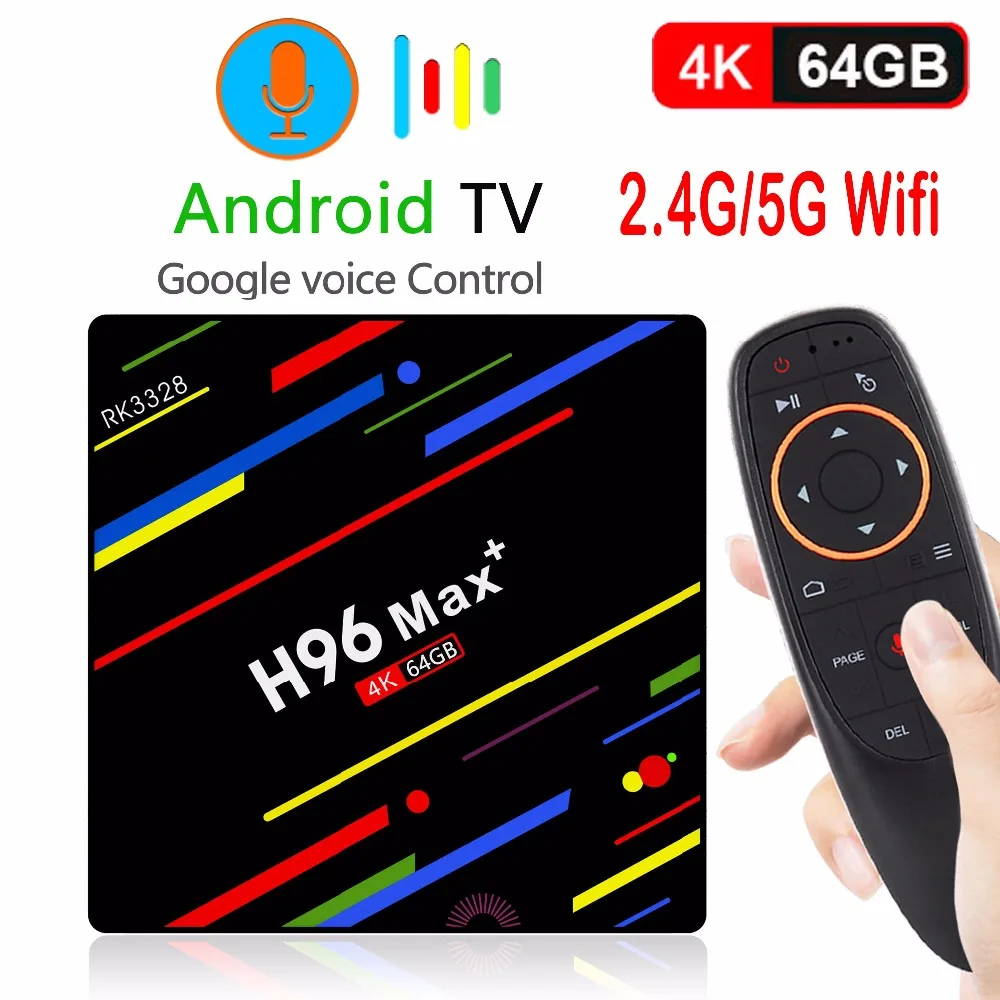 

H96 MAX+ TV BOX Android 8.1 Google Voice Control 4GB/64GB RK3328 Quad Core 4K VP9 H.265 WiFi 2.4G+5G H96 MAX PLUS Media Player