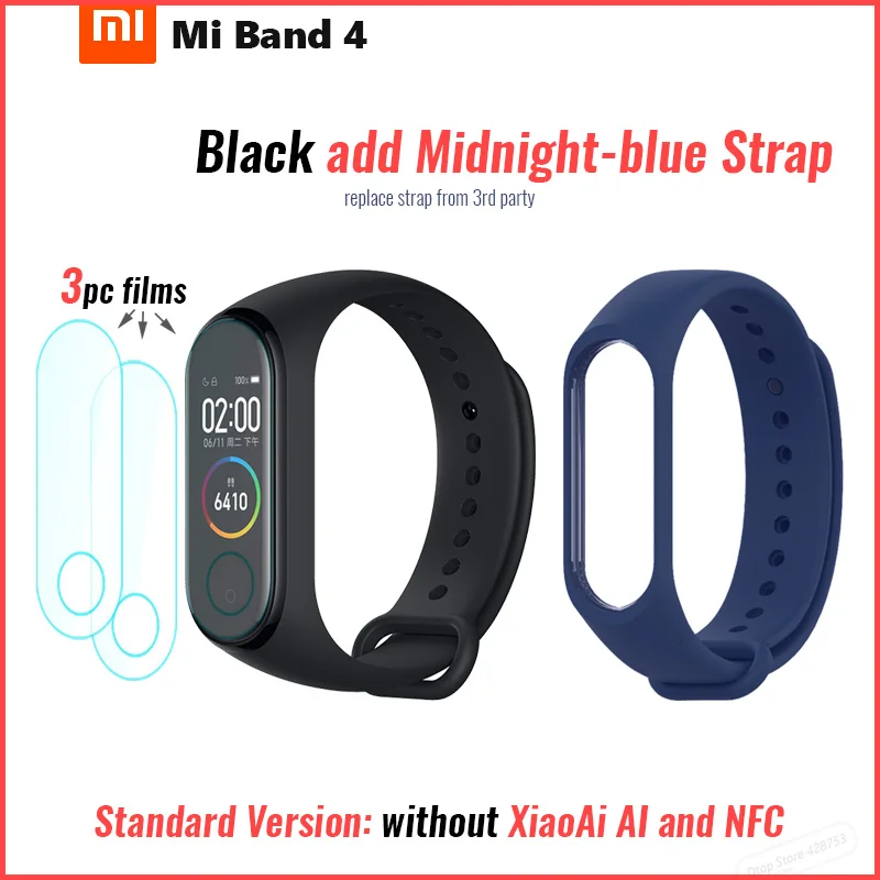 Xiaomi Mi Band 4 Smart Band 4 [стандарт/NFC/Мстители] Браслет фитнес-браслет управление музыкой AMOLED сенсорный экран - Цвет: Std add film blue s