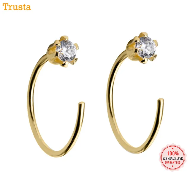 Cheap Trusta 2017 New Women's Fashion 100% 925 Sterling Silver Fashion Tiny Cute Gold Silver Cute Stud Earrings Girls Kids Gift DS29