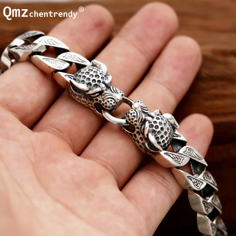 Punk 925 Sterling Silver Vintage cheetahs Bracelets for Men Fine Jewelry Vintage S925 Solid Thai Silver leopards Head Bracelet