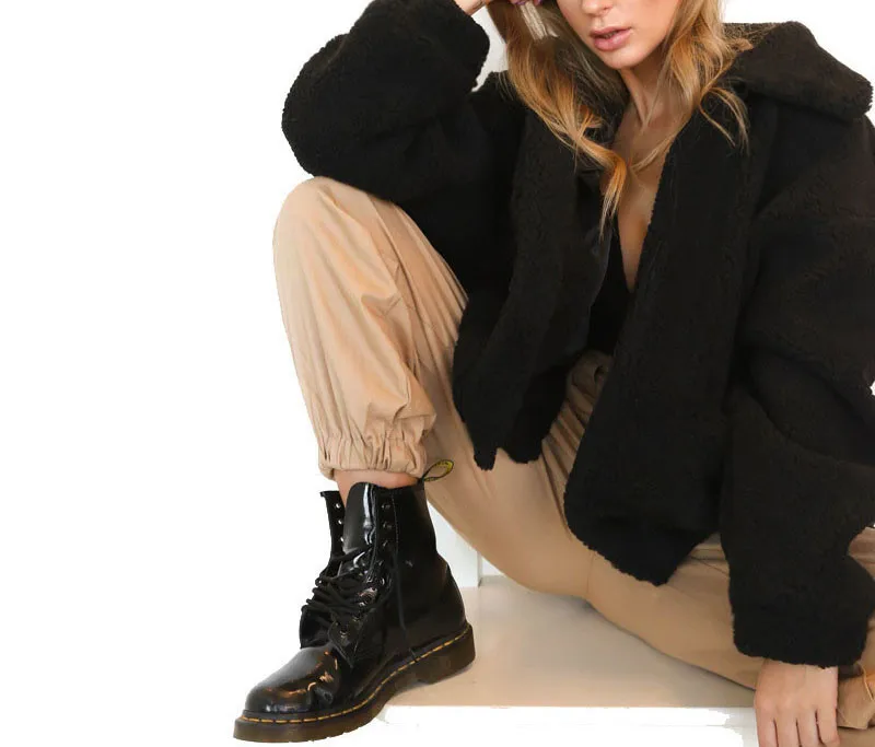 Women's clothing autumn winter short jacket new imitation lamb hair camel color coat warm fur flap fur soft plush fur (10)