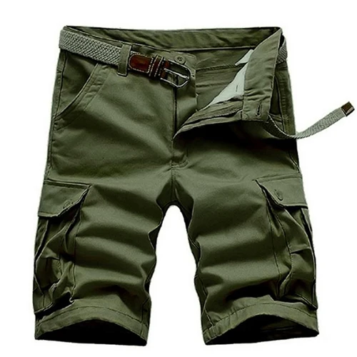 HOT 2019 Summer Straight Solid Cotton Knee Length Shorts Cargo Overalls desert Military bermuda masculina khaki shorts Men