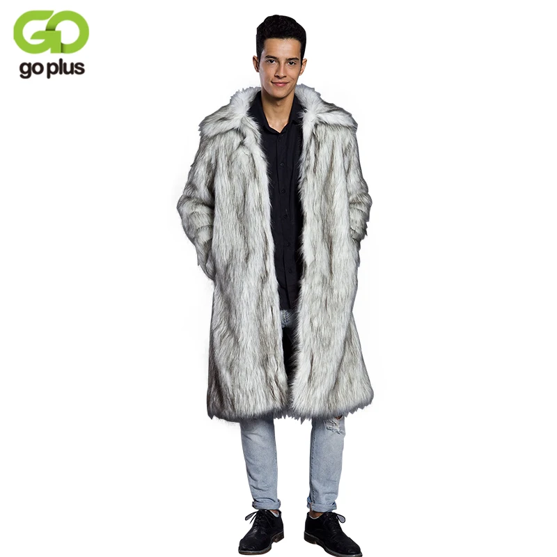 

GOPLUS Men Fur Coat Winter Faux Fur Outwear Long Jackets Men 2020 Fashion Casual Punk Parka Jacket Fur Turn-down Collar Overcoat
