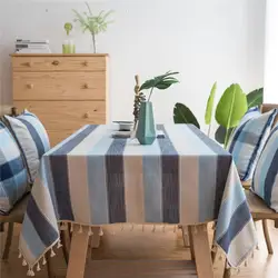 Синяя полосатая влагостойкая скатерть, средиземноморский чайный столик с кисточками, полотенце, скатерть для обеденного стола, домашнее