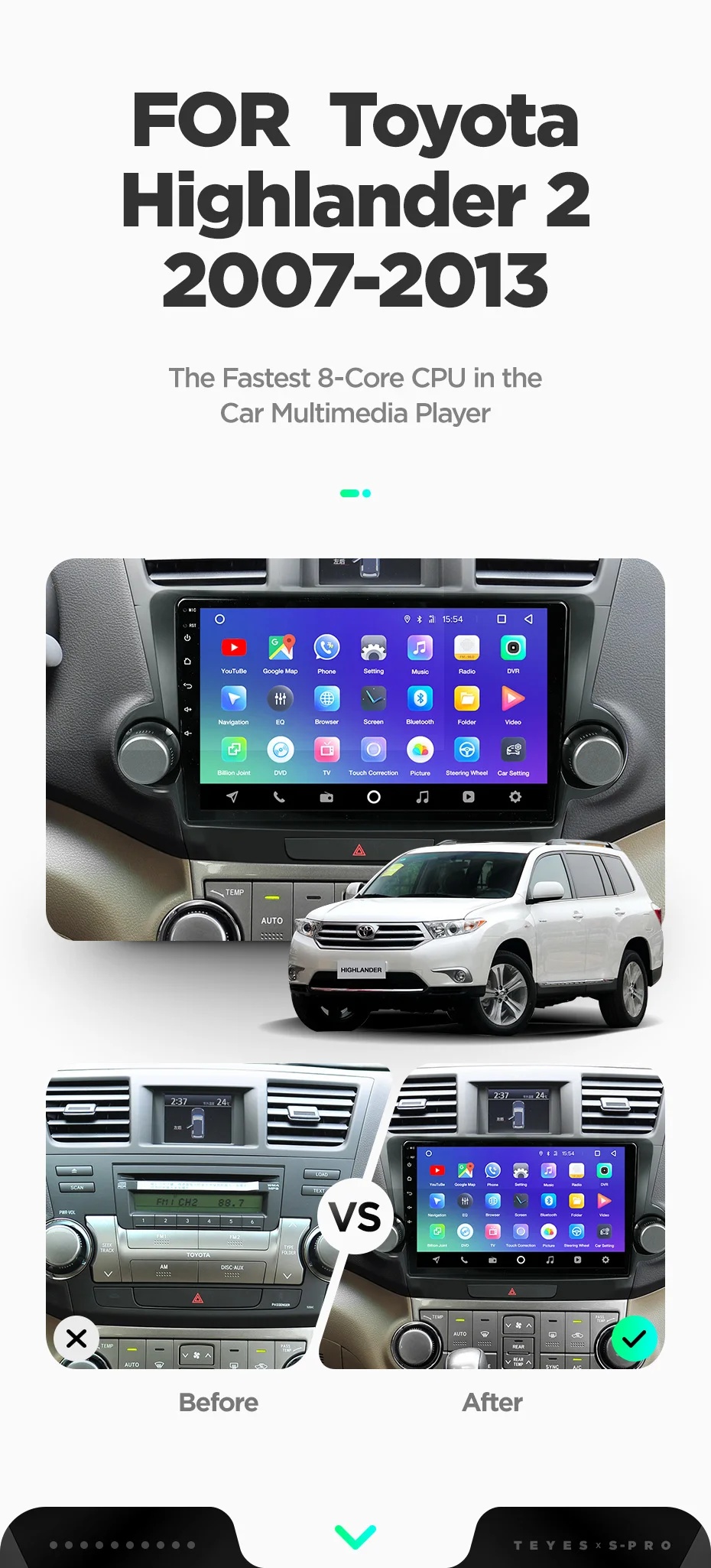 Sale TEYES SPRO Car Radio Multimedia no 2 din android Video Player Navigation GPS For Toyota Highlander 2 XU40 2007-2013 4